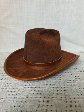 Vintage Henschel Skullys Brown Suede Cowboy Hat Made in USA Size XL Western Boho